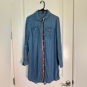 Blue Denim Shirt Dress with Red Stripe by Tommy Hilfiger